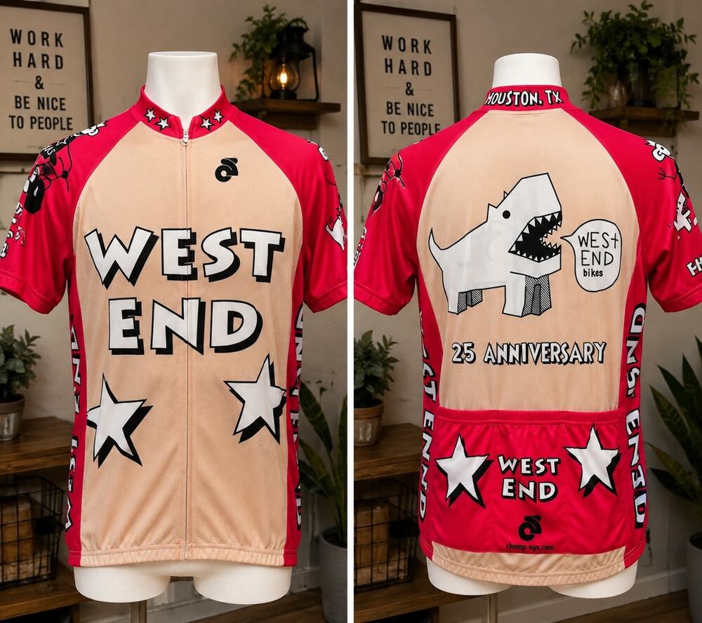 West End Bikes Cycling Shirt Men's 2XL Houston TX 25th Anniversary Full Zip